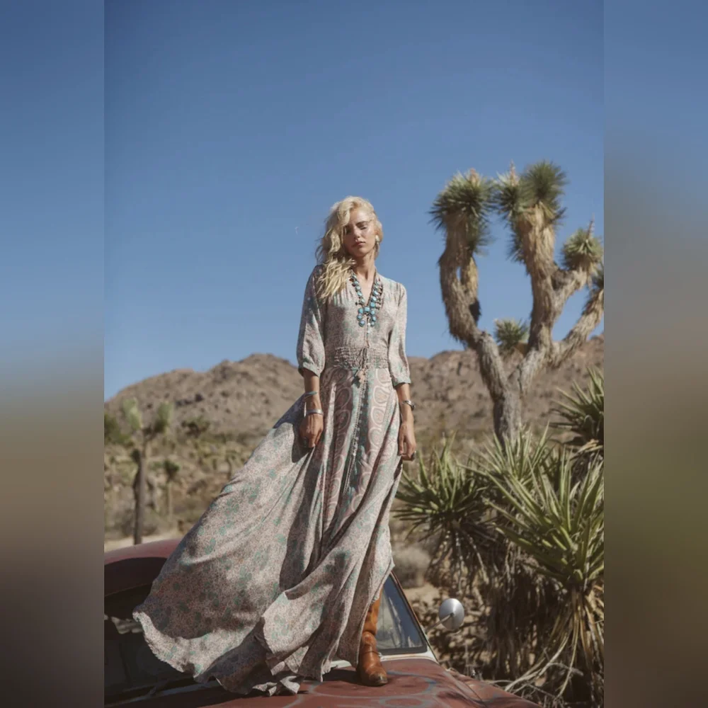 Spell Boho Blossom Gown Maxi Dress Sage Medium Original - Picture 4 of 15